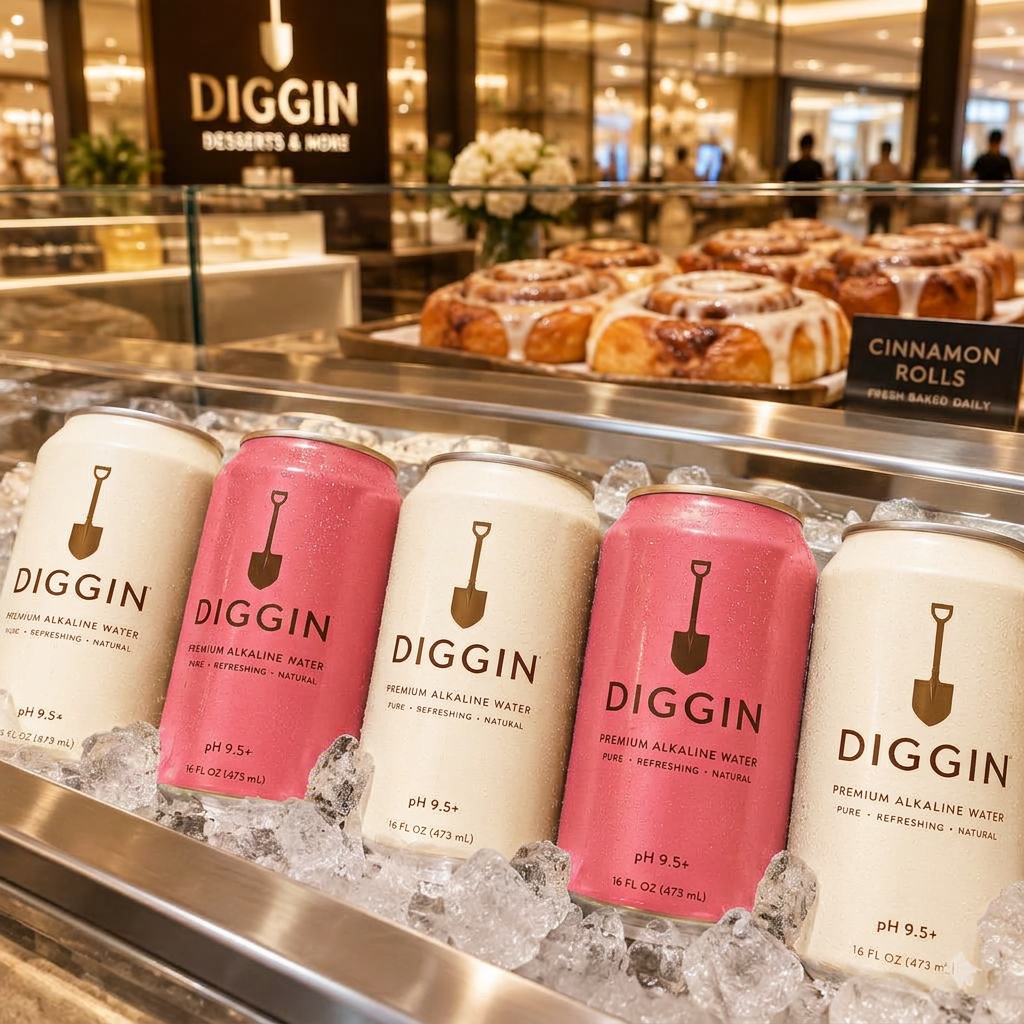 DIGGIN cans on ice at the Aventura Mall counter